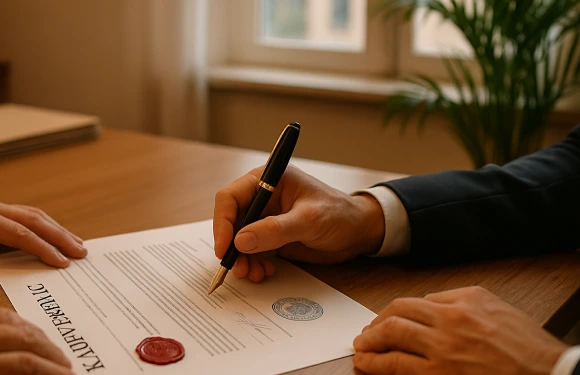 Notartermin mit Vertragsunterzeichnung – Janusberg® begleitet Investoren beim rechtssicheren Abschluss von Immobilien- und Beteiligungstransaktionen.
