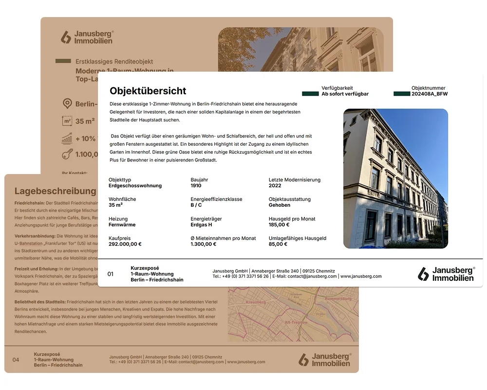 Professionell aufbereitetes Immobilienexposé mit Objektübersicht und Lagebeschreibung – Janusberg® Immobilien